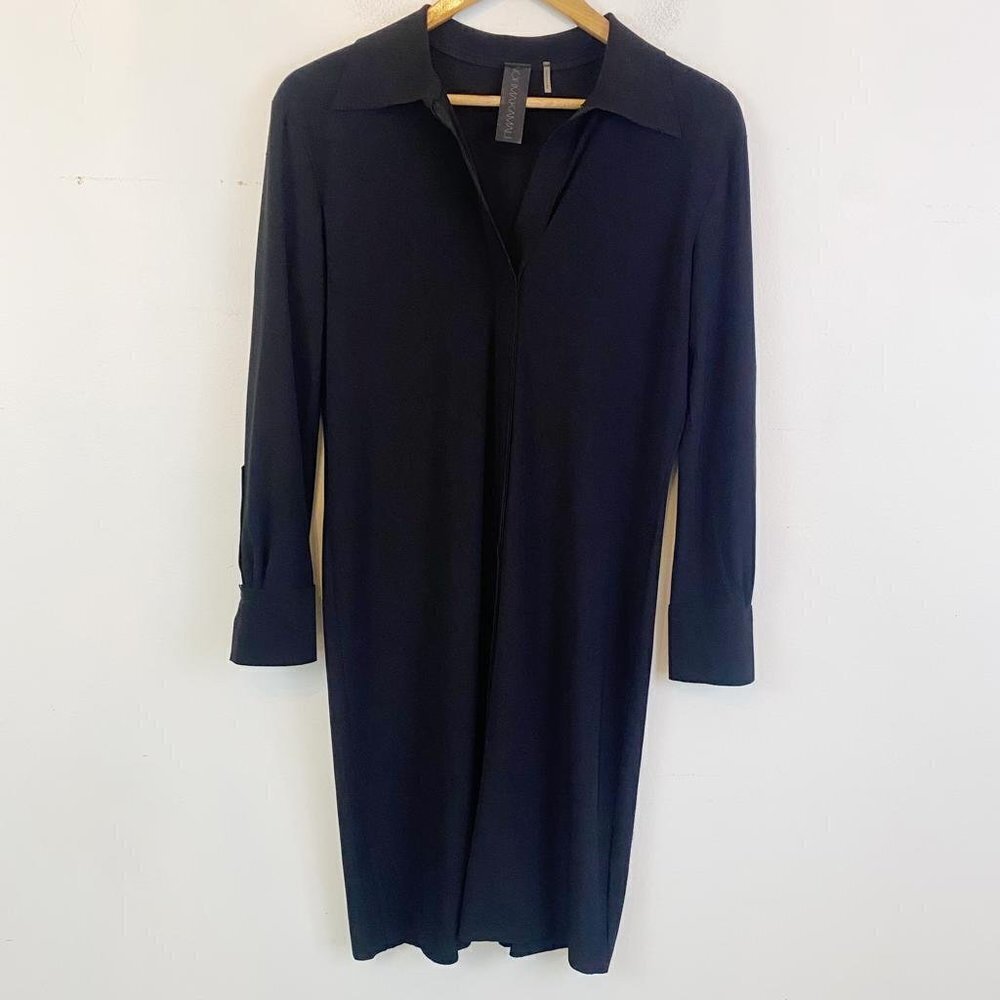 NORMA KAMALI black long sleeve v neck collared mini dress